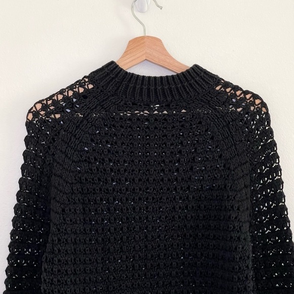 Margaret O’Leary Cotton Blend Mock Neck Open Knit Pullover Sweater Black Medium - Picture 5 of 16